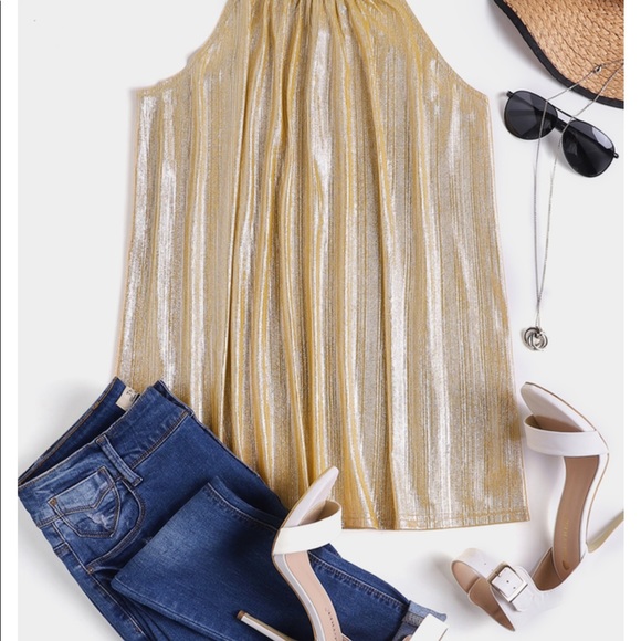 YOINS Gold Halter Neck Tunic Top - Picture 2 of 3